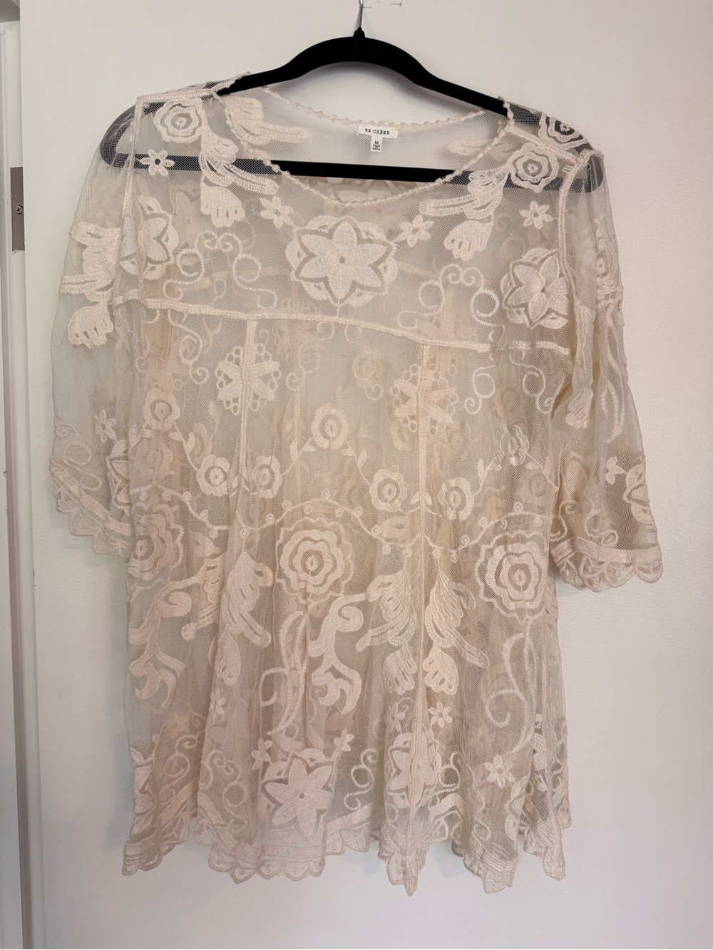 Sheer Floral Lace Tunic Top - Ivory